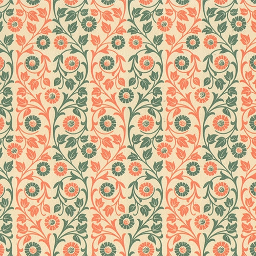 Carta Varese Florentine Paper- Orange and Green Floral Vine 19x27 Inch Sheet Carta Varese Florentine Paper- Orange and Green Floral Vine 19x27 Inch Sheet