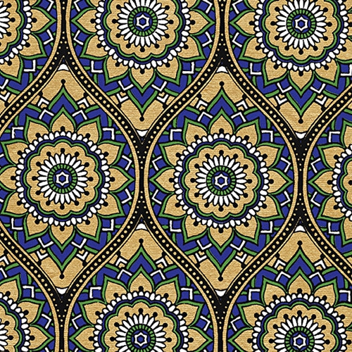 Printed Cotton Paper from India- Bohemian Gold/Blue/Green/Black 22x30 Inch Sheet Printed Cotton Paper from India- Bohemian Gold/Blue/Green/Black 22x30 Inch Sheet