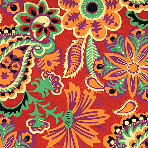 Printed Cotton Paper from India- Floral & Paisley-Multicolor on Crimson 22x30 Inch Sheet Printed Cotton Paper from India- Floral & Paisley-Multicolor on Crimson 22x30 Inch Sheet