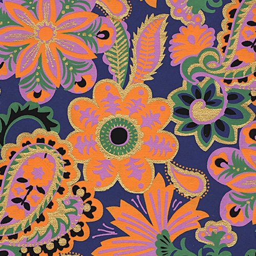 Printed Cotton Paper from India- Floral & Paisley-Multicolor on Royal Blue 22x30 Inch Sheet Printed Cotton Paper from India- Floral & Paisley-Multicolor on Royal Blue 22x30 Inch Sheet