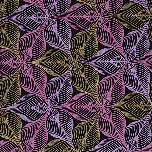 Printed Cotton Paper from India- Trillium Lavender/Pink/Gold on Black 22x30 Inch Sheet Printed Cotton Paper from India- Trillium Lavender/Pink/Gold on Black 22x30 Inch Sheet
