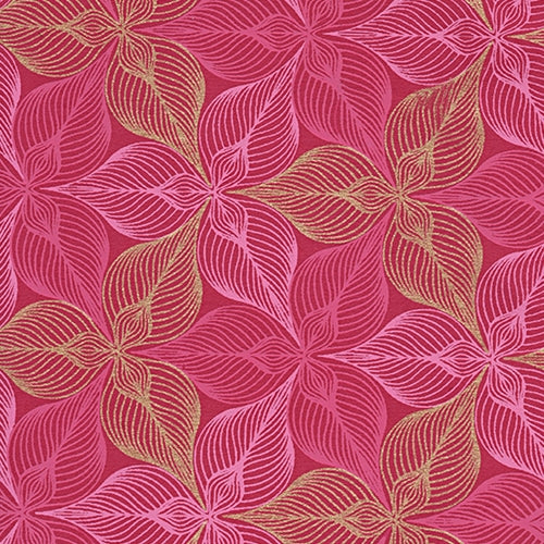 Printed Cotton Paper from India- Trillium Pink/Gold on Magenta 22x30 Inch Sheet Printed Cotton Paper from India- Trillium Pink/Gold on Magenta 22x30 Inch Sheet