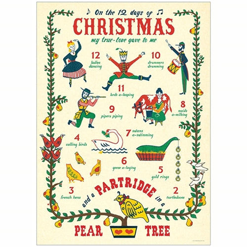 Cavallini Decorative Paper - Twelve Days of Christmas 20"x28" Sheet Cavallini Decorative Paper - Twelve Days of Christmas 20"x28" Sheet