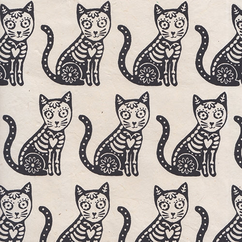 Nepalese Lokta Paper- Day of the Dead Skeleton Cats 20x30" Sheet Nepalese Lokta Paper- Day of the Dead Skeleton Cats