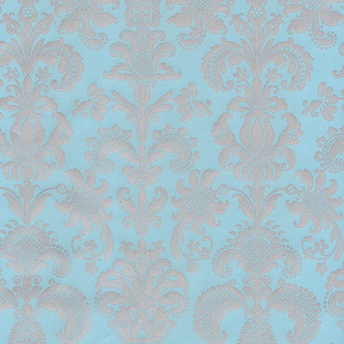 Rossi Decorated Papers from Italy - Silver Tapestry on Blue 28"x40" Sheet Rossi Decorated Papers from Italy - Silver Tapestry on Blue 28"x40" Sheet