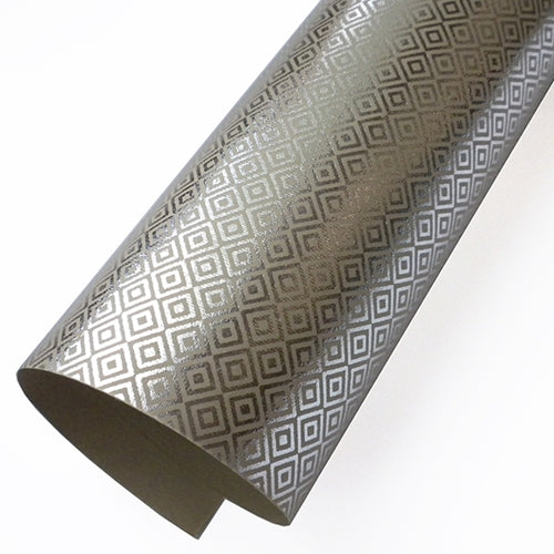 Metallic Foil Printed Paper from India- Silver Diamonds on Taupe Paper Metallic Foil Printed Paper from India- Silver Diamonds on Taupe Paper 22x30" Sheet