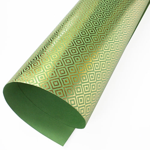 Metallic Foil Printed Paper from India- Gold Diamonds on Bright Green Paper Metallic Foil Printed Paper from India- Gold Diamonds on Bright Green Paper 22x30" Sheet