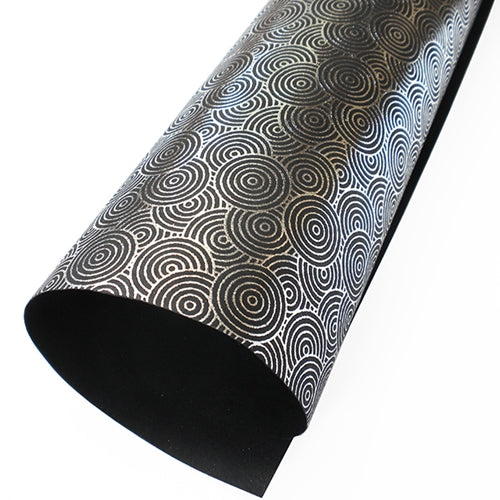 Metallic Foil Printed Paper from India- Art Deco Silver Circles on Black Paper Metallic Foil Printed Paper from India- Art Deco Silver Circles on Black Paper 22x30" Sheet