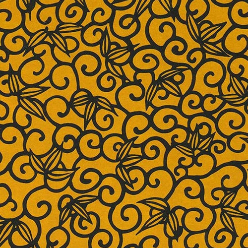 Chiyogami- Indigo Scrolls and Vines on Yellow 18"x24" Sheet "NEW" Chiyogami- Indigo Scrolls and Vines on Yellow 18"x24" Sheet