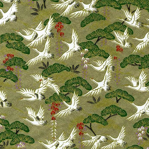 Chiyogami- Cranes Flying over Golden Pine Forest 18"x24" Sheet Chiyogami- Cranes Flying over Golden Pine Forest 18"x24" Sheet