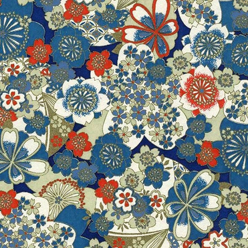 Chiyogami- Red, White, Blue, Gold Cherry Blossom Kaleidoscope 18"x24" Sheet Chiyogami- Red, White, Blue, Gold Cherry Blossom Kaleidoscope 18"x24" Sheet