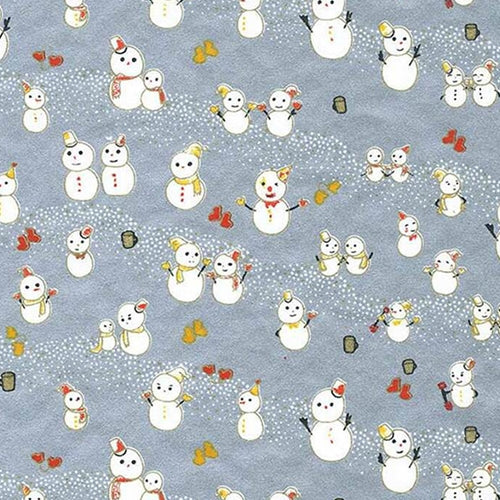 Chiyogami- Snowmen, Mittens, and Cups on Silver 18"x24" Sheet Chiyogami- Snowmen, Mittens, and Cups on Silver 18"x24" Sheet