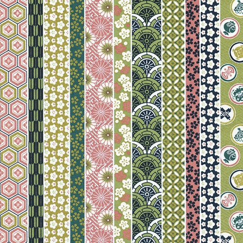 Chiyogami- Pattern Stripes in Green & Mauve Shades 18"x24" Sheet  Chiyogami- Pattern Stripes in Green & Mauve Shades 18"x24" Sheet