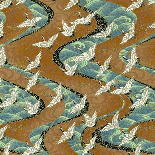 Japanese Chiyogami Paper- Cranes Flying Over Wind and Waves 18"x24" Sheet Japanese Chiyogami Paper- Cranes Flying Over Wind and Waves 18"x24" Sheet