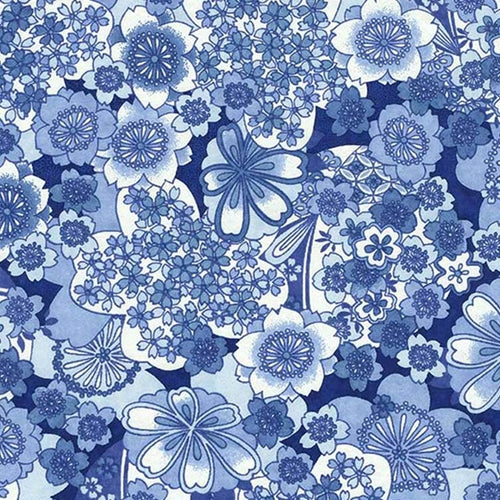 Japanese Chiyogami Paper- Cherry Blossom Kaleidoscope in Blue 18"x24" Sheet Japanese Chiyogami Paper- Cherry Blossom Kaleidoscope in Blue 18"x24" Sheet