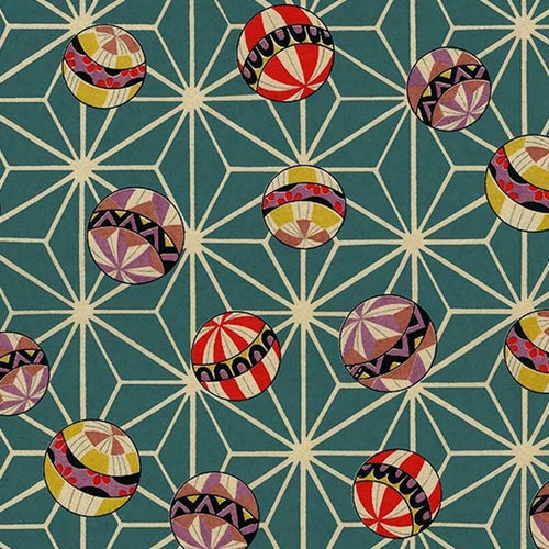 Japanese Chiyogami Paper- Temari Balls on Turquoise 18"x24" Sheet Japanese Chiyogami Paper- Temari Balls on Turquoise 18"x24" Sheet