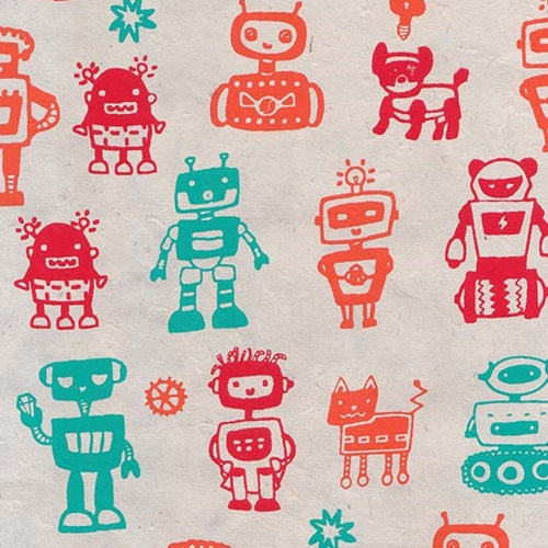 Nepalese Printed Paper- Bright Robots 20x30" Sheet "NEW!" Nepalese Printed Paper- Bright Robots