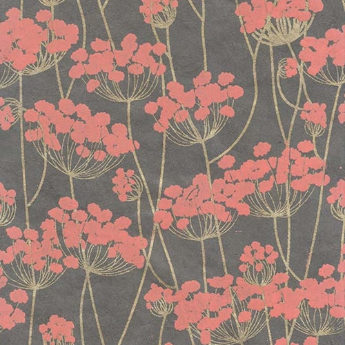 Nepalese Printed Paper- Orange Queen Anne's Lace on Gray 20x30" Sheet Nepalese Printed Paper- Orange Queen Anne's Lace on Gray 20x30" Sheet