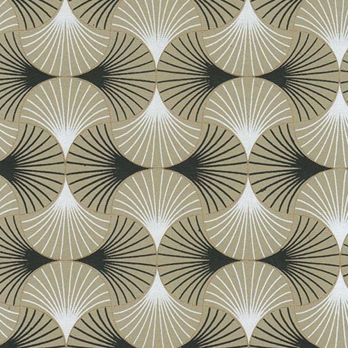 Printed Cotton Paper from India- Art Deco Interlocked Shells in Black & White on Taupe 20x30" Sheet Printed Cotton Paper from India- Art Deco Interlocked Shells in Black & White on Taupe 20x30" Sheet