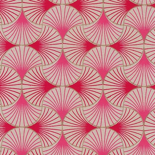 Printed Cotton Paper from India- Art Deco Interlocked Shells in Red & Pink on Tan 20x30" Sheet Printed Cotton Paper from India- Art Deco Interlocked Shells in Red & Pink on Tan 20x30" Sheet