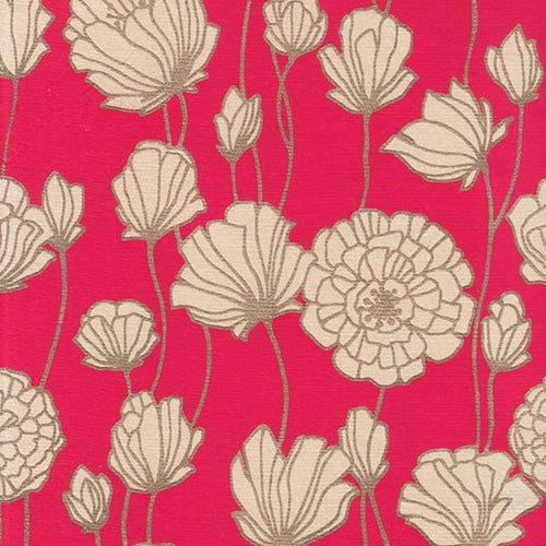 Printed Cotton Paper from India- Art Nouveau Flowers on Red 20x30" Sheet Printed Cotton Paper from India- Art Nouveau Flowers on Red 20x30" Sheet