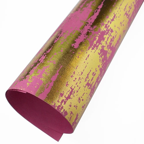 Metallic Foil Printed Paper from India- Gold Crackle on Fucshia  Metallic Foil Printed Paper from India- Gold Crackle on Fucshia