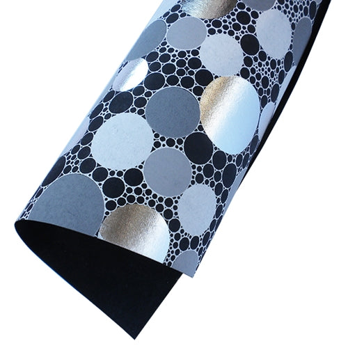 Metallic Foil Printed Paper from India- White, Gray, & Silver Bubbles on Black Metallic Foil Printed Paper from India- White, Gray, & Silver Bubbles on Black