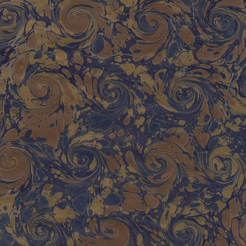 Handmade Italian Marble Paper- Scroll Swirls Dark Blue, Brown, and Gold on Kraft 19.5 x 27" Sheet Handmade Italian Marble Paper- Scroll Swirls Dark Blue, Brown, and Gold on Kraft 19.5 x 27" Sheet