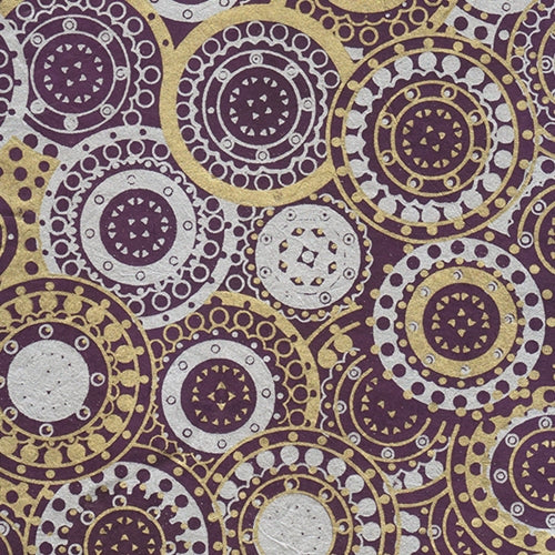 Nepalese Printed Paper- Purple, Gold, White & Silver Wheels on Purple 19.5x29.5" Nepalese Printed Paper- Purple, Gold, White & Silver Wheels on Purple 19.5x29.5"