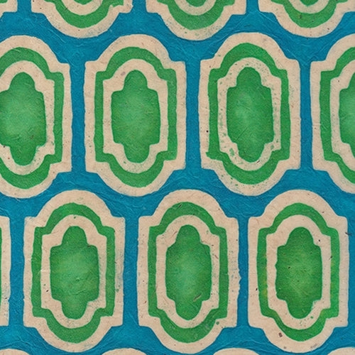 Batik Lokta Paper from Nepal- Blue and Green Shield 20x30" Sheet Batik Lokta Paper from Nepal- Blue and Green Shield 20x30" Sheet