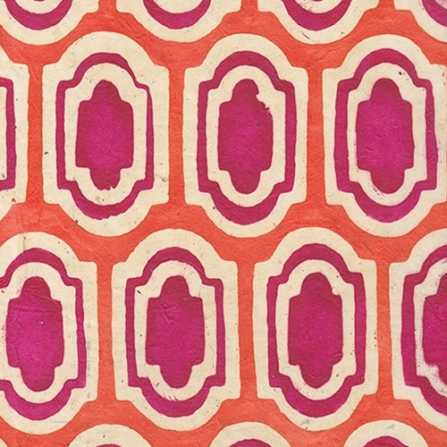Batik Lokta Paper from Nepal- Orange and Magenta Shield 20x30" Sheet Batik Lokta Paper from Nepal- Orange and Magenta Shield 20x30" Sheet