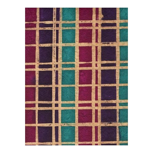 Batik Lokta Paper from Nepal- Blue/Purple/Magenta Geometric Plaid 20x30" Sheet Batik Lokta Paper from Nepal- Blue/Purple/Magenta Geometric Plaid 20x30" Sheet
