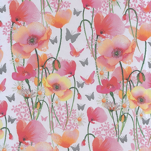 Pink Poppies and Silver Butterfly Garden- 19.5x27" Sheet Pink Poppies and Silver Butterfly Garden- 19.5x27" Sheet