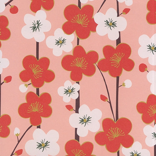 Red and White Cherry Blossoms on Pink- 19.5x27" Sheet Red and White Cherry Blossoms on Pink- 19.5x27" Sheet