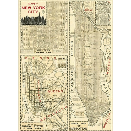Cavallini Decorative Paper - New York City Map #4 20"x28" Sheet Cavallini Decorative Paper - New York City Map #4 20"x28" Sheet