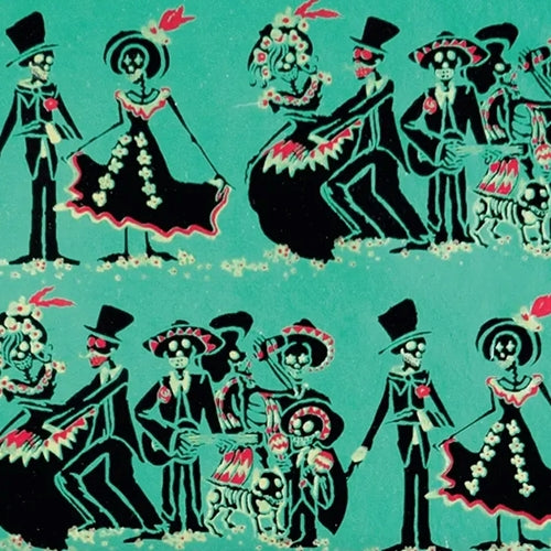 Day of the Dead in Black on Turquoise by Midori Inc. 21x29" Sheet Day of the Dead in Black on Turquoise by Midori Inc. 21x29" Sheet