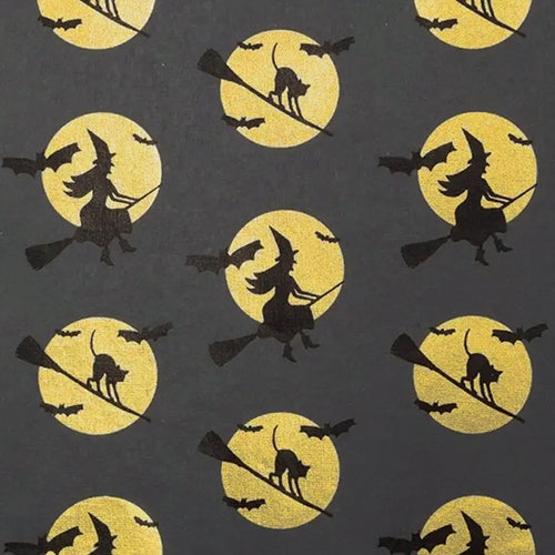 Full Moon Witches and Cats- Metallic Black and Gold on Gray Paper 21x29" Sheet Full Moon Witches and Cats- Metallic Black and Gold on Gray Paper 21x29" Sheet 