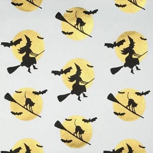 Full Moon Witches and Cats- Metallic Black and Gold on White Paper 21x29" Sheet Full Moon Witches and Cats- Metallic Black and Gold on White Paper 21x29" Sheet