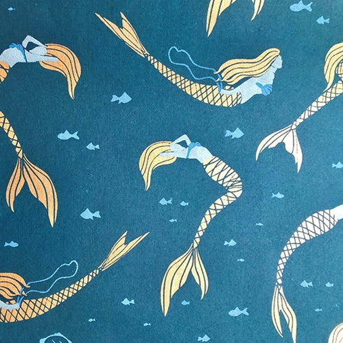 Mermaids in Light Blue, Metallic Blue, & Gold Metallic on Deep Aqua Paper 21x29" Sheet Mermaids in Cream, Light Blue, Metallic Blue, & Gold Metallic on Deep Aqua Paper 21x29" Sheet