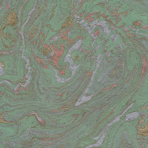 Nepalese Marbled Lokta Paper- Gold, Silver, and Copper on Light Aqua 20x30" Sheet Nepalese Marbled Lokta Paper- Gold, Silver, and Copper on Light Aqua 20x30" Sheet