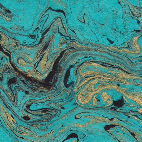 Nepalese Marbled Lokta Paper- Black and Gold on Turquoise 20x30" Sheet  Nepalese Marbled Lokta Paper- Black and Gold on Turquoise 20x30" Sheet 