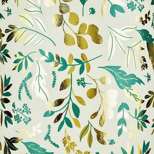 Leafage in Cream, Green, and Gold Foil on Gray by Midori Inc. 21x29" Sheet Leafage in Cream, Green, and Gold Foil on Gray by Midori Inc. 21x29" Sheet