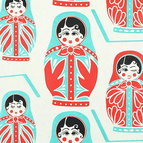 Matryoshka Dolls in Metallic Aqua, Metallic Red, and Black on Cream by Midori Inc. 21x29" Sheet Matryoshka Dolls in Metallic Aqua, Metallic Red, and Black on Cream by Midori Inc. 21x29" Sheet
