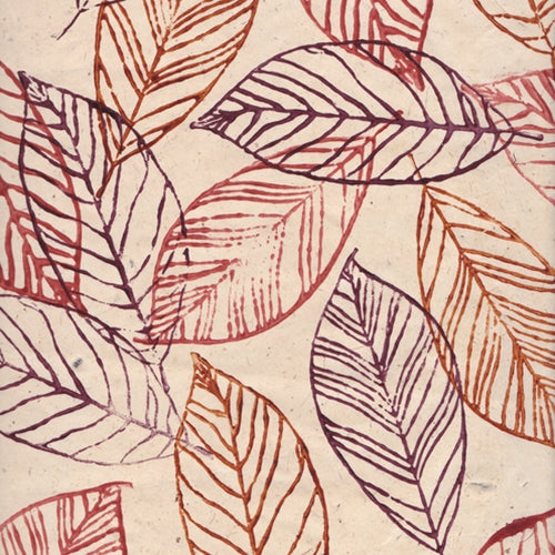 Lamali Printed Lokta Paper - Leaves Pink/Purple, 3-Color Woodblock