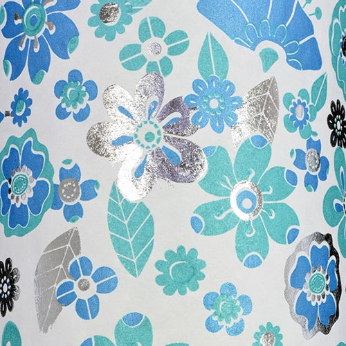 Flower Power in Silver Foil with Blue and Green 21x29" Sheet Flower Power in Silver Foil with Blue and Green 21x29" Sheet
