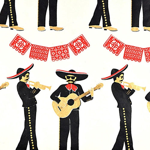 Mariachi Band with Gold Guitars and Metallic Red Papel Picado 21x29" Sheet Mariachi Band with Gold Guitars and Metallic Red Papel Picado 21x29" Sheet