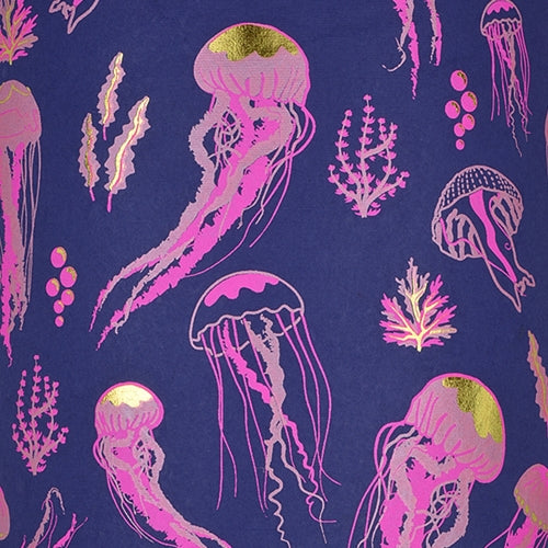 Jellyfish in Pink, Magenta, and Gold Foil on Deep Blue- 21x29" Sheet Jellyfish in Pink, Magenta, and Gold Foil on Deep Blue- 21x29" Sheet