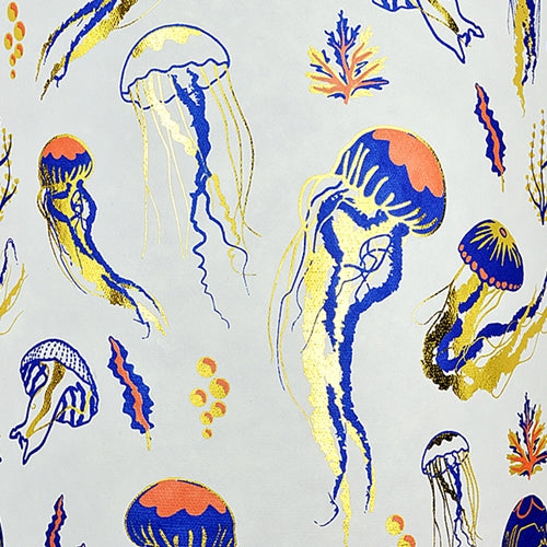 Jellyfish in Blue, Coral, and Gold Foil on Cream- 21x29" Sheet Jellyfish in Blue, Coral, and Gold Foil on Cream- 21x29" Sheet