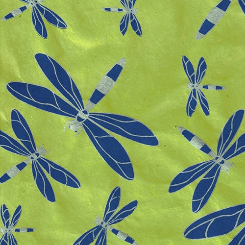 Nepalese Lokta- Dragonflies in Blue and Silver on Citron 20x30" Sheet Nepalese Lokta- Dragonflies in Blue and Silver on Citron 20x30" Sheet