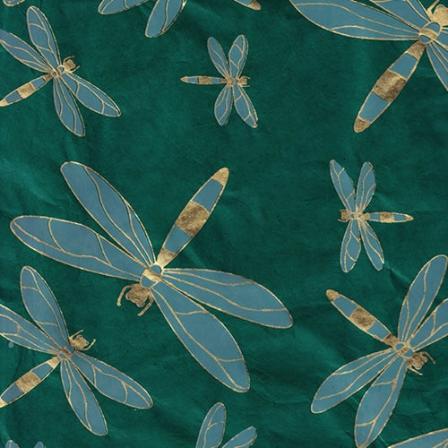 Nepalese Lokta- Dragonflies in Sky Blue and Gold on Malachite 20x30" Sheet Nepalese Lokta- Dragonflies in Sky Blue and Gold on Malachite 20x30" Sheet